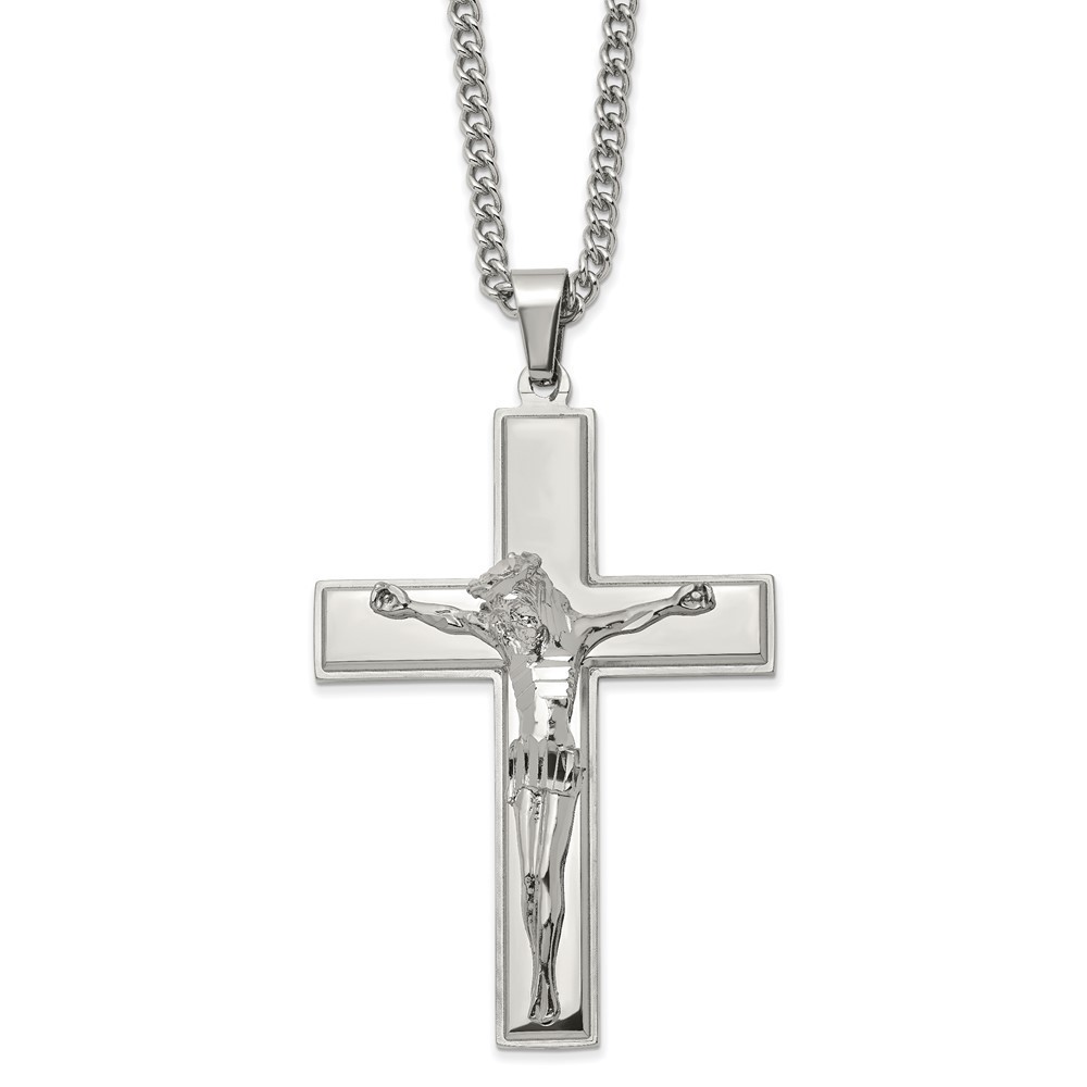 Chisel Stainless Steel Crucifix Pendant on a 24 inch Curb Chain Necklace